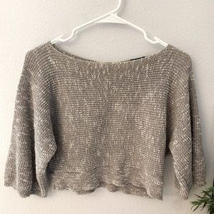 EARTHBOUND Cropped Gray Sweater, Size Small, Half Sleeves, Cut out Back